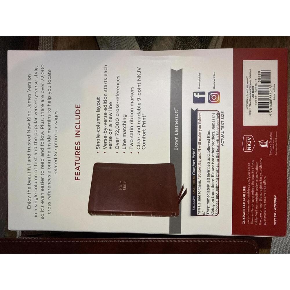 NKJV Single-Column Verse-by-Verse Reference Bible Brown Leathersoft - Picture 3 of 6